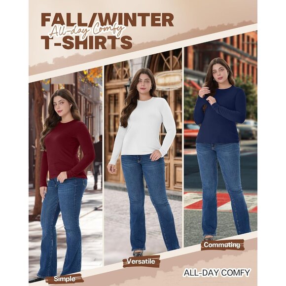 4 Pack Women's Plus Size Long Sleeve Shirts Crew Neck Casual Tops - Picture 3 of 7